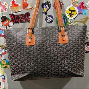 Black Goyard Goyardine Okinawa GM Tote with Tan Leather Handles